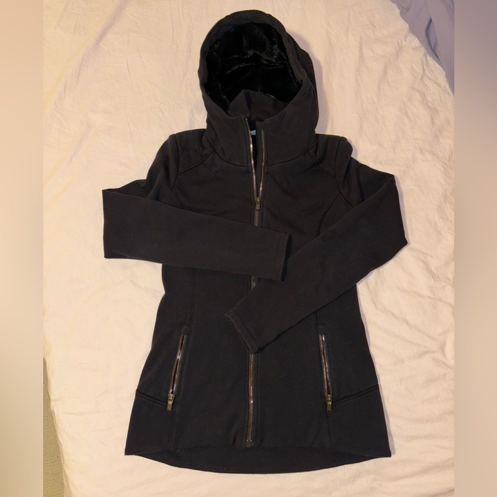 Black Athleta Luxe Stronger Hoodie Jacket, Fleece lined size xs